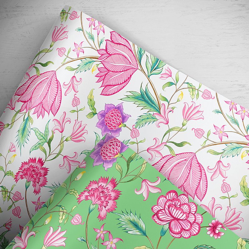 Sweet Pink Green Floral Flower Gift Wrap